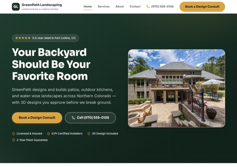 GreenPath Landscaping demo website homepage